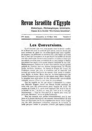 Revue israélite d'Egypte. Vol. 3 n° 06 (15 mars 1914)